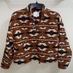 American Eagle Outfitters Brown Patterned Fleece Hoodie